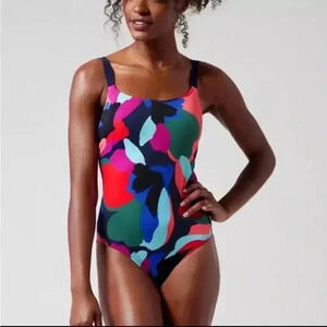 ATHLETA Hermosa One Piece Swimsuit | Tossed Floral Blue NWOT Size Large